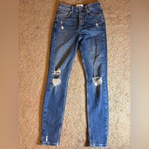 We The Free Jeans Women's Size 27 Skinny‎ High Rise Blue Denim Distressed Grunge
